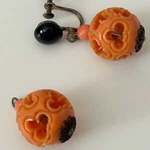 4/$100 CORAL BEADS Vintage Orange Clip-On Earrings